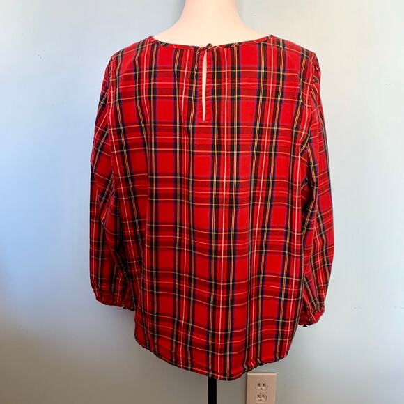J. Crew Factory Red Tartan Cotton Poplin Top Size XXL - Picture 4 of 8